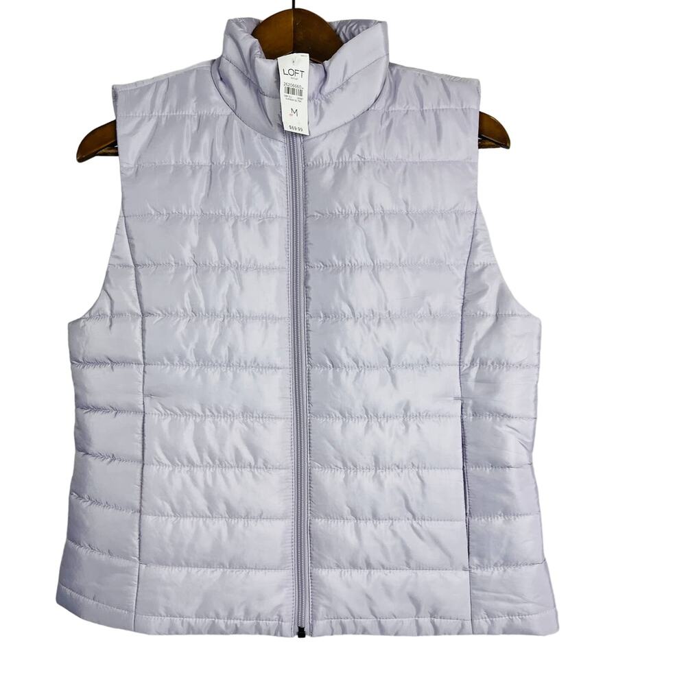 NEW! Ann Taylor LOFT Full Zip Puffer Vest Sleeveless Jacket Lilac - M